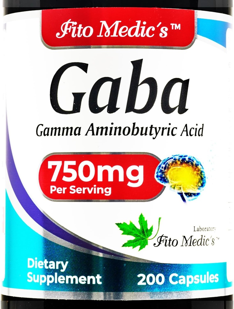 Lab- GABA de FITO MEDIC, 750 mg par portion, 200 capsules, suppléments GABA, absorption ultra élevée - acides aminés - GABA poudre - acide butyrique s.