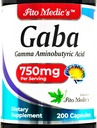 Lab- GABA de FITO MEDIC, 750 mg par portion, 200 capsules, suppléments GABA, absorption ultra élevée - acides aminés - GABA poudre - acide butyrique s.