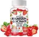 Glycinat de magnésium 2500mg - Supplément de potassium de magnésium sans sucre avec vitamine D, B6, CoQ10 pour calme d'humeur et de sommeil - 90 Gummées de fraise