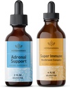 HERBAMAMA Adrénal Support and Super Immune Mushrom Blend Kit - Ensemble de complexe de support adrénal liquide 2 fl oz & Super Immune Mushroom Drops 4 fl oz - Vegan, non-OGM, sucre et sans alcool - 2 Pack