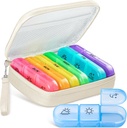 Organisateur de pilules mignon 3 fois par jour, Grand cas quotidien de pilule pour les femmes, Pill Box portable 7 jours pour la poursuite avec sac et zipper pour tenir les vitamines, médicaments, huiles de poisson, suppléments (Beige)