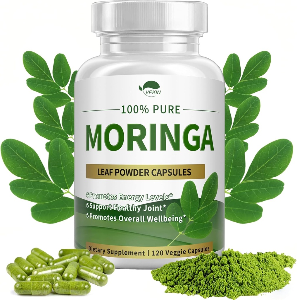 Organic Moringa Powder Capsules,Pure Moringa Oleifera Leaf Powder Capsules 1000mg,Moringa Supplement for Energy,Immunity & Joint Health,Vegan and Non-GMO,120 Capsules