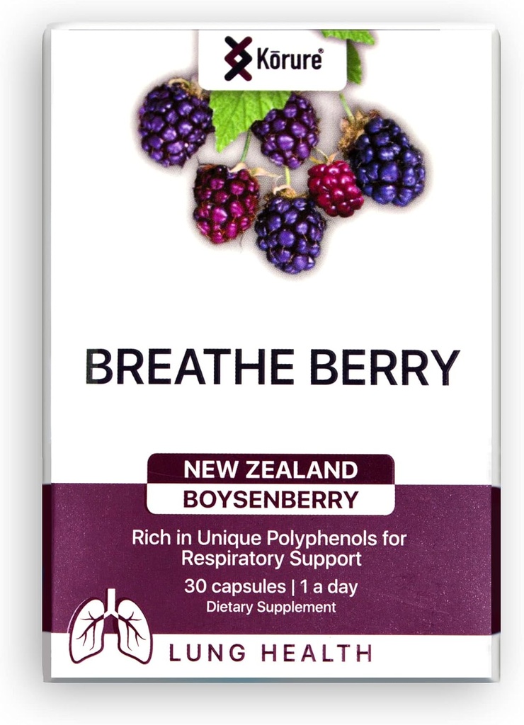 Breathe Berry Boysenberry Natural Healthy Lungs Supplément, soutient la congestion thoracique, le mucus et stimule le bien-être respiratoire général Healthy Lungs Supplément