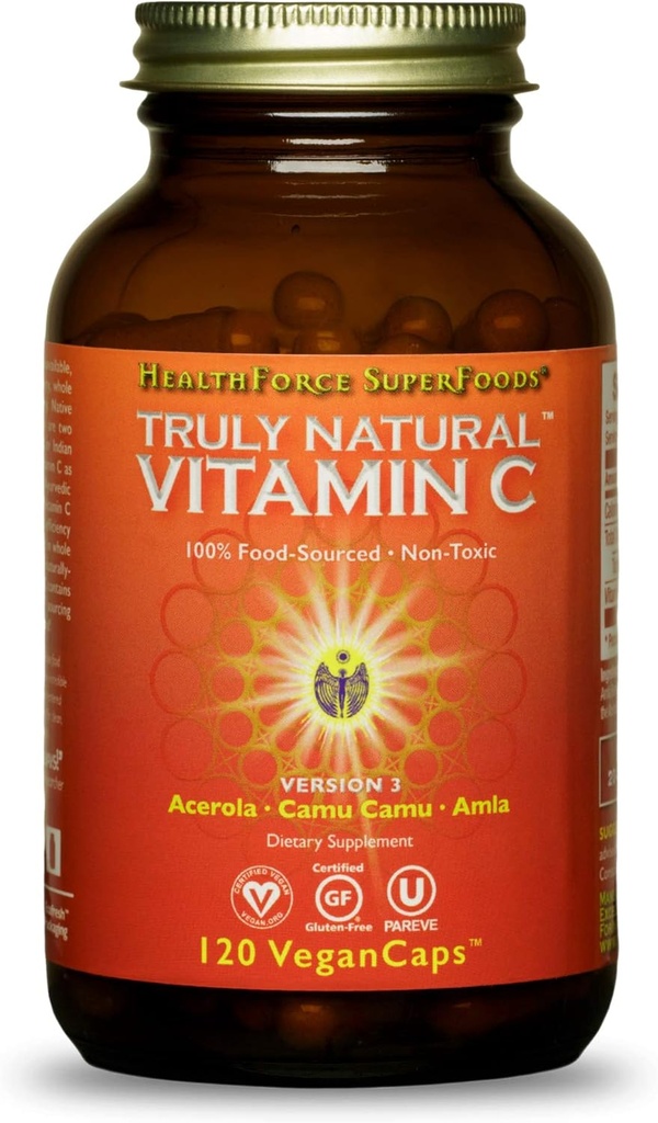SUPERFOODS DE SANTÉ Vitamine C vraiment naturelle - Supplément de soutien immunitaire avec Camu Camu Berry - Supplément de vitamine C pour la santé immunitaire - Végétalien, Non-OGM - 120 Caps végétaliens, 15 portions