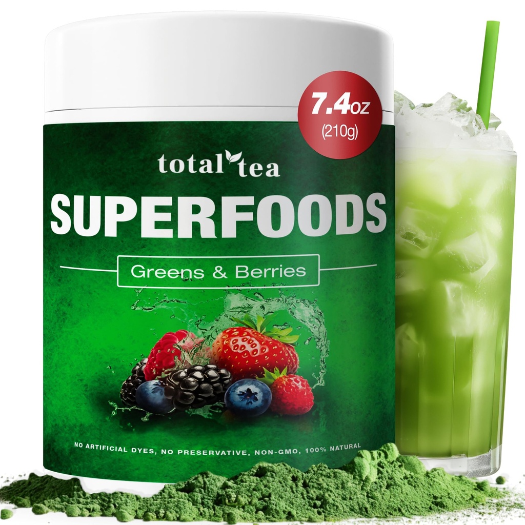 Total Thé Poudre verte pour l'énergie et la santé digestive avec curcuma, amla Poudre et vitamine C - 30 portions