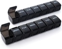 2 Packs Petit organisateur hebdomadaire de pilules, boîte quotidienne de pilules pour pilules/vitamine/huile de poisson/compléments (noir)