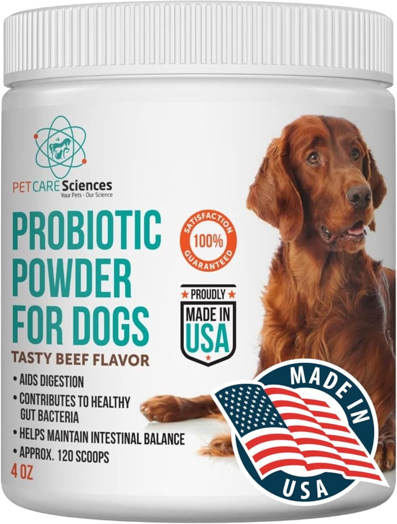 Environ 120 portions de poudre probiotique de chien - Supplément probiotique et enzymes digestives et soutien digestif de chien - Fabriqué aux États-Unis