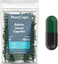 PureCaps États-Unis - Capsules de gélatine vides de taille 0.000 Pilules jointes Vert/Noir.