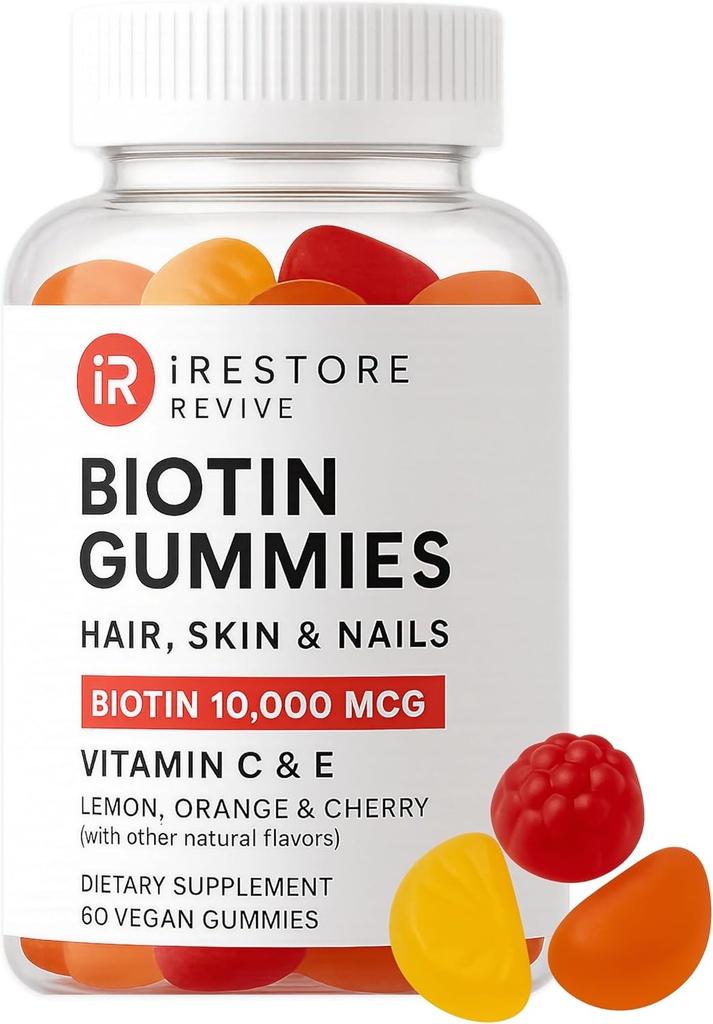 iRestore Vitamines Gommy capillaires, Gommies Vegan Biotin pour la peau et les ongles Gommies capillaires, Gommies capillaires, Gommies de biotine pour la croissance des cheveux Vitamines capillaires Gommies capillaires pour les femmes et les hommes, Biotine 10000mcg