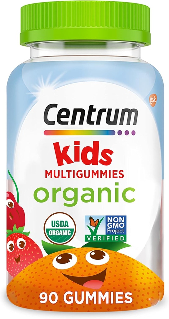 Multigums biologiques pour enfants Centrum, multivitamines pour enfants, multivitamines biologiques pour enfants avec des nutriments essentiels pour le soutien immunitaire, la fonction musculaire et la santé du cerveau - 90 comtes