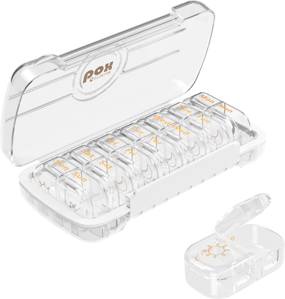 HBlife Weekly Pill Organizer and Dispenser 2 fois par jour, quotidiennement AM et PM Travel Pill Box Container 7 jours pour les vitamines, les médicaments, les suppléments et l'huile de poisson, l'étanche à la poussière Médicament Divider Case (Clear)
