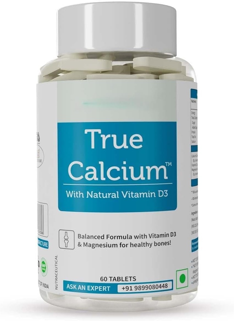 Supplément Calcium 1000mg pour les hommes et les femmes avec Vitamine D3 à base de plantes et Magnésium naturel pour des articulations saines - 60 comprimés végétaliens