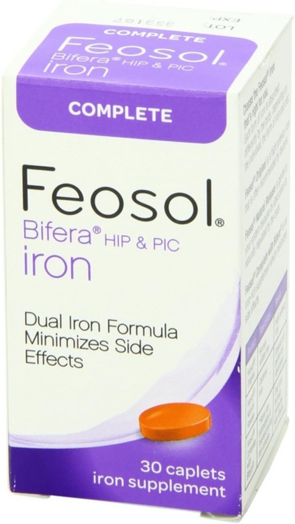 Caplets de fer Feosol Bifera Compléter 30 ea (paquet de 4)