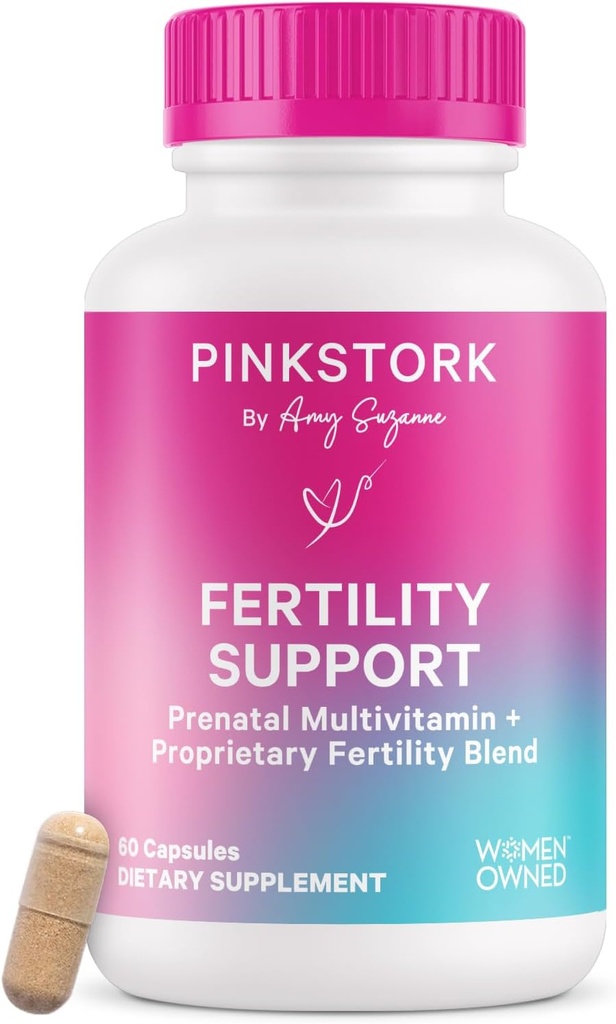Pink Stork Fertility Supplements for Women | 2-in-1 Conception Support with Inositol, Vitex & Vitamins | Cycle Regularity, Hormone Balance & Reproductive Wellness | 60 Capsules