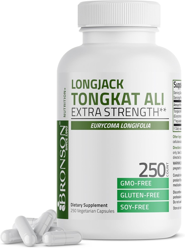 Bronson Longjack Tongkat Ali Extra Strength, 250 capsules végétariennes