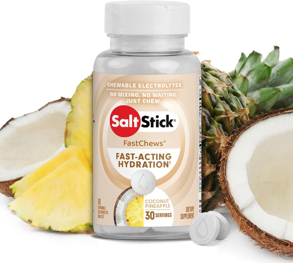 SaltStick Electrolyte FastChews - 60 Ananas de coco Electrolytes à croquer - Comprimés de sel pour la course et l'hydratation, Electrolyte Chews - 60 Compte
