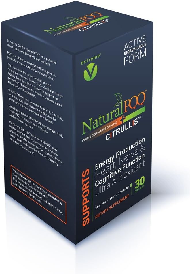 NaturalPQQ - Mitochondrial Energy Nitric Oxide Booster - Citrullis for Extended Energy. 20mg (Pyrroloquinoline Quinone)