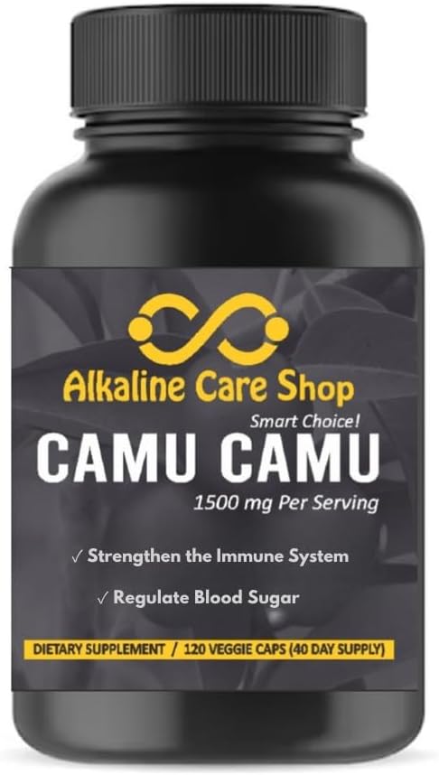 Soin d'alcaline de la vitamine C de Camu Capsules Camu,1500mg,100% naturel, aliments entiers, supplément non-OGM avec Camu Camu Extrait de l'immuno-collagène (120 Capsules de Véggie)