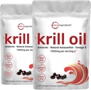 2 Pack supplément d'huile de krill antarctique, 1000mg par portion, 120 Soft-Gels Chacun, Riche en Oméga-3s, EPA, DHA & Astaxanthin, soutient la santé du cerveau, capsules d'huile de krill premium Softgels liquides