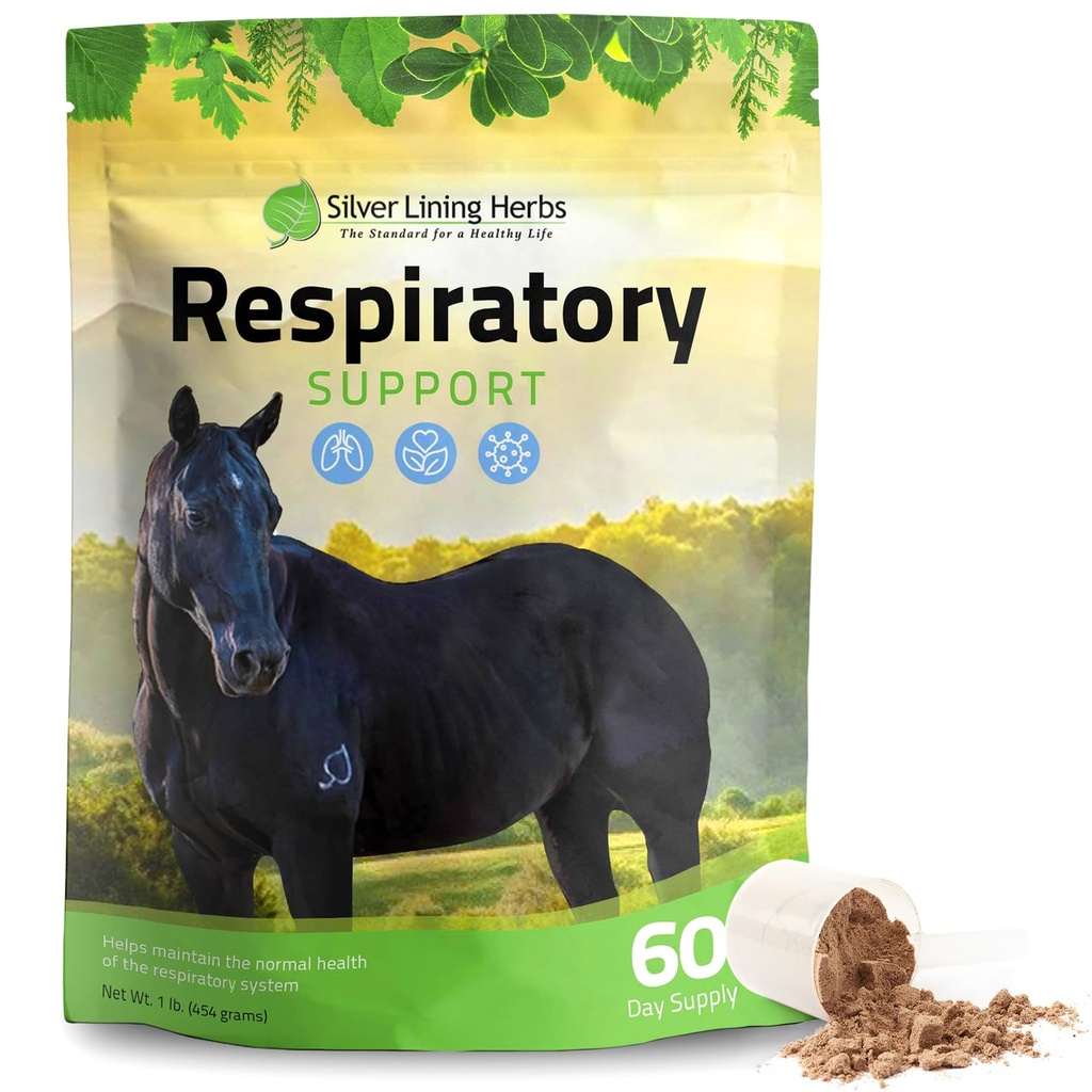 Supplément de soutien respiratoire pour chevaux - Suppléments pour chevaux pour le nettoyage pulmonaire et la santé respiratoire - Idéal pour la fonction pulmonaire, la respiration et Clear Airways - 1 lb 60 jours d'approvisionnement