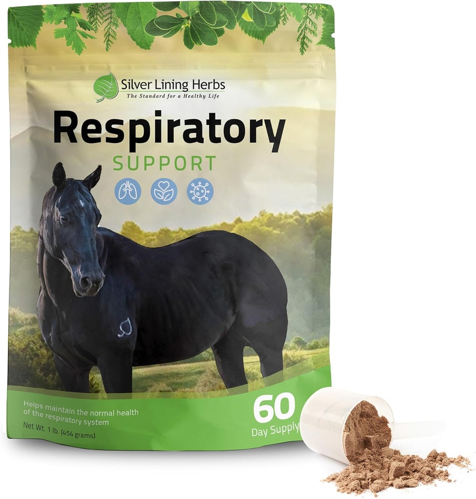 Supplément de soutien respiratoire pour chevaux - Suppléments pour chevaux pour le nettoyage pulmonaire et la santé respiratoire - Idéal pour la fonction pulmonaire, la respiration et Clear Airways - 1 lb 60 jours d'approvisionnement