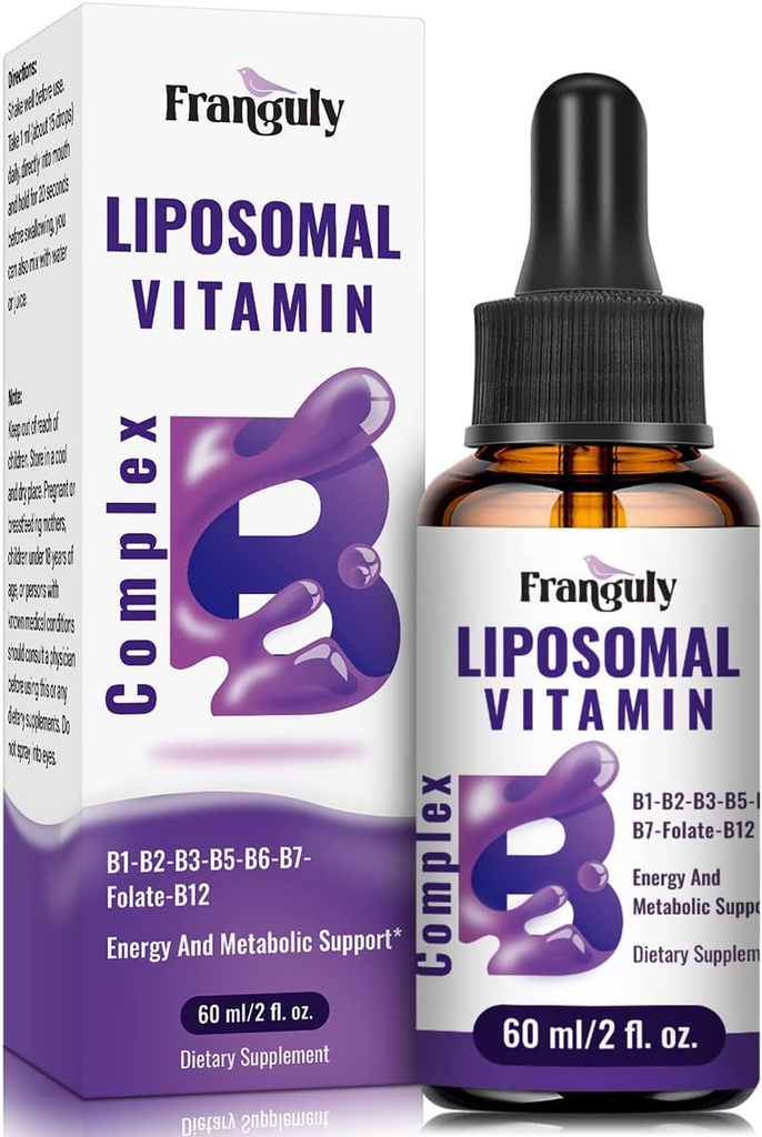Vitamine Liposomique B Complexe Liquid Sublinguale B Complex Vitamines Supplément pour femmes Hommes Absorption améliorée Méthylé B12,B1, B2, B3, B5, B6,Folat,Biotine pour l'énergie et le soutien immunitaire-2.0 oz