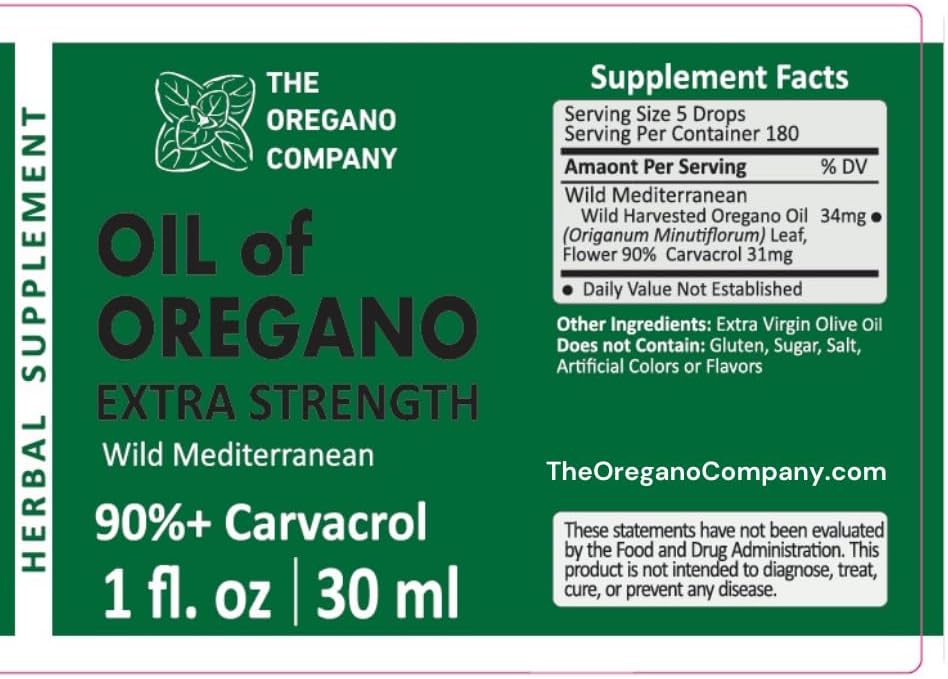 LA COMPAGNIE OREGANO- Huile d'Origan 1 fl. oz 30 ml, 90+ Carvacrol, Extra-résistance, liquide, végétalien, végétalien, non-OGM, gouttes sans gluten, gouttes saisonnières, naturel, de qualité alimentaire comestible, Aceite De Origan