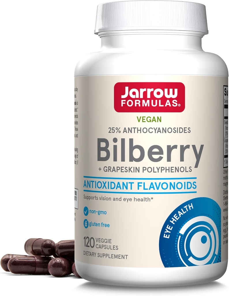 Formules de Jarrow Bilberry & Grainskin Polyphénols Capsules - 120 Compte - Supplément de Bilberry pour les yeux - Supplément antioxydant - Pour la santé des yeux - Vegan - Non-OGM