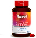 MegaRed Omega 3 Supplément huile de poisson + huile de krill 500mg, avancé 4in1 EPA & DHA Omega 3 softgels acides gras (Bouteille 140cnt), Phospholipides, soutient le cerveau articulaire et la santé cardiaque