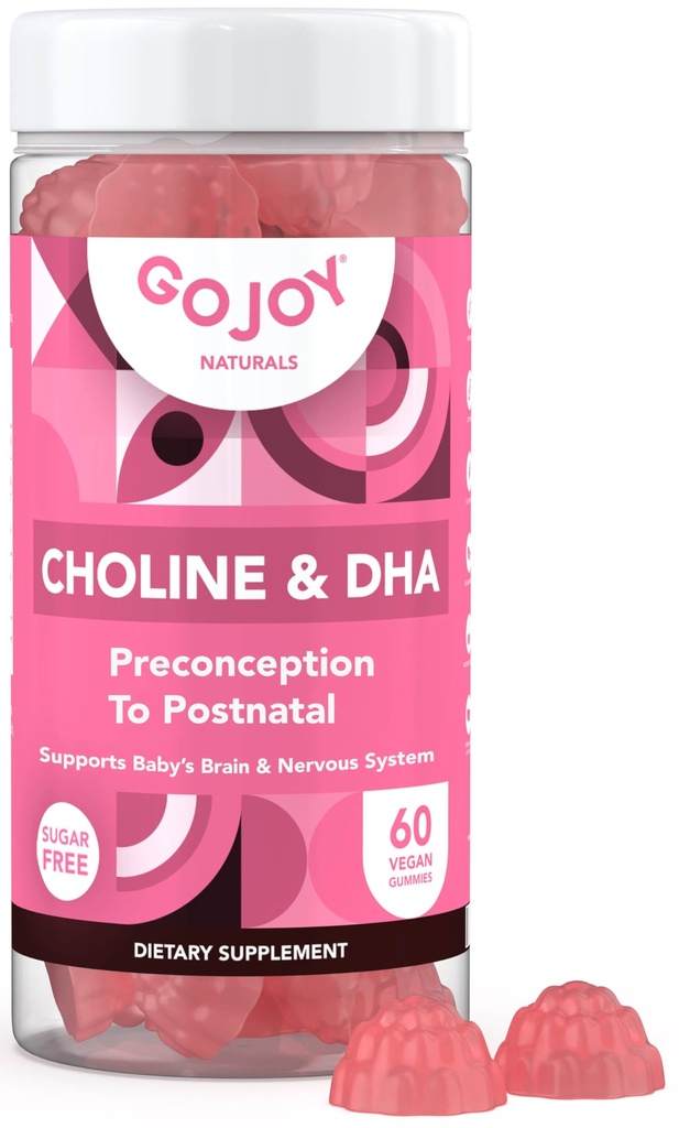 Choline prénatale et gommes DHA - Préconception au supplément de vitamine gommy postnatale pour les femmes enceintes - sucrées avec des fruits de moine - 3e partie testée - Non OGM, sans gluten, végétalien