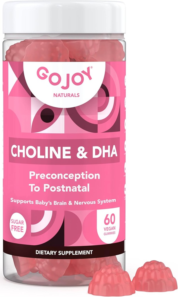 Choline prénatale et gommes DHA - Préconception au supplément de vitamine gommy postnatale pour les femmes enceintes - sucrées avec des fruits de moine - 3e partie testée - Non OGM, sans gluten, végétalien