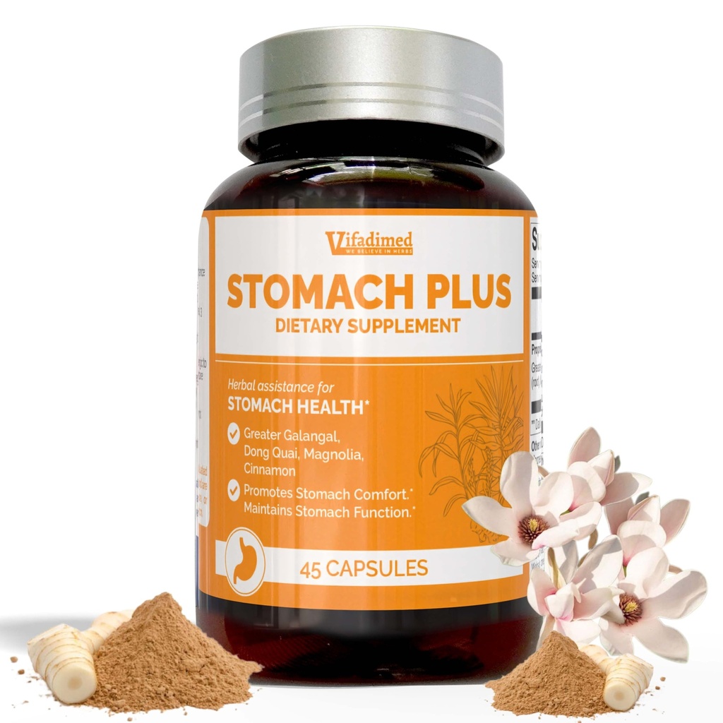 Stomach Plus-pour l'estomac, Gastritis, Réparer le doublage de l'estomac, Reflux acide, Brûlures Cœur, Indigestion, avec Galangal, Dong Quai, Cannelle et Magnolia-45 Capsules