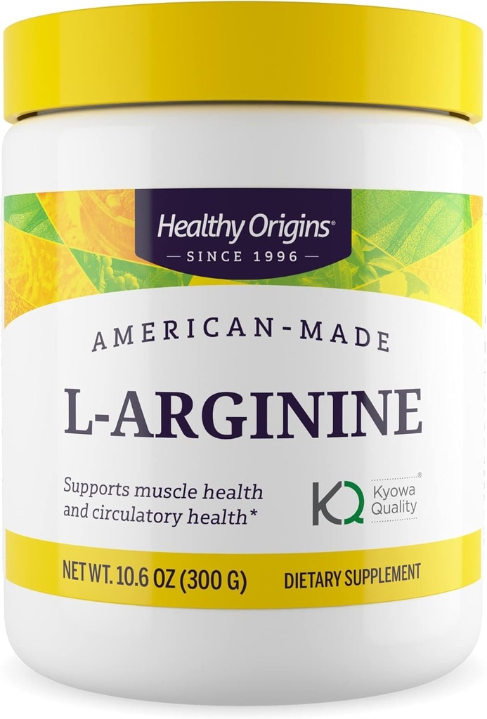 Healthy Origins L-Arginine Powder 5,000 mg per Serving, 10.6 oz (300g) - American-Made USP Grade Amino Acid, Nitric Oxide Precursor Supports Heart Health, Sports Recovery & Performance - 60 Servings
