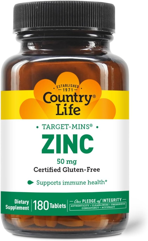 Country Life Target-Mins Zinc 50 mg 180 Tablets - Zinc Supplements for Immune Health - Zinc 50mg - Zinc Support
