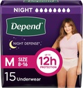 Depend Night Defense Couches Adultes, Incontinence & Postpartum Bladder Dessous-vêtements pour femmes, jetable, nuitée, moyenne, Blush, 15 Compte, Emballage May Vary