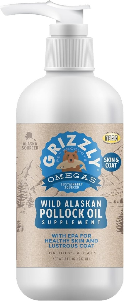 Grizzly Produits pour animaux de compagnie Pollock Oil Dog Food Supplément, 32 once