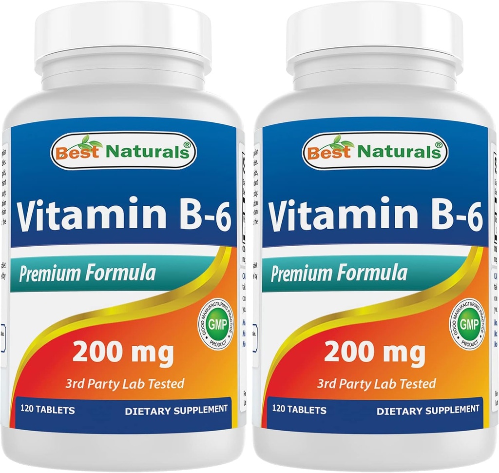 Best Naturals Vitamin b6 200mg for Adults, 120 Tablets (120 Count (Pack of 2))