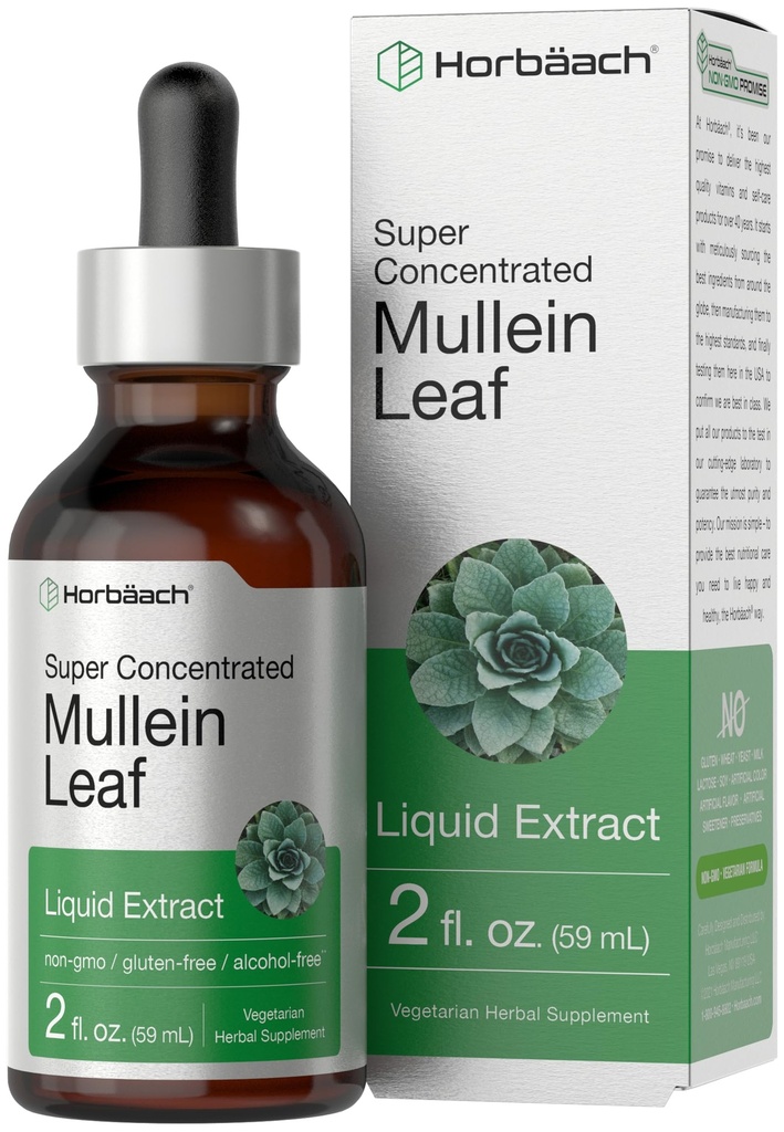 Horbäach Mullein Leaf Extract Drops, 2 fl oz, sans alcool Teinture liquide.
