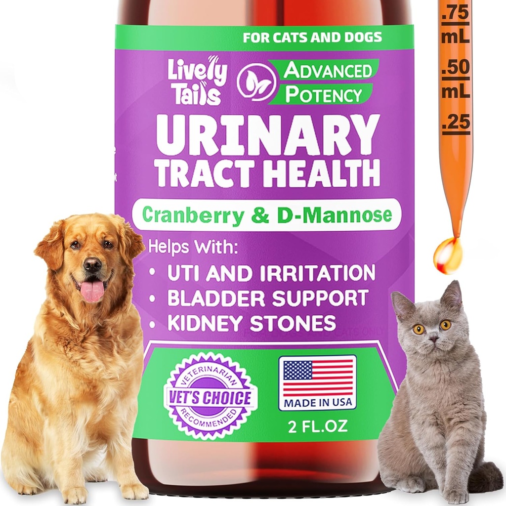 Traitement naturel pour chien et chat UTI avec canneberge et D-mannose, Bladder, Rein, Soutien à l'incontinence, Healthy Urinary Tract pour chiens, Meilleur traitement pour l'infection urinaire de chat, gouttes faciles à utiliser, 2 oz