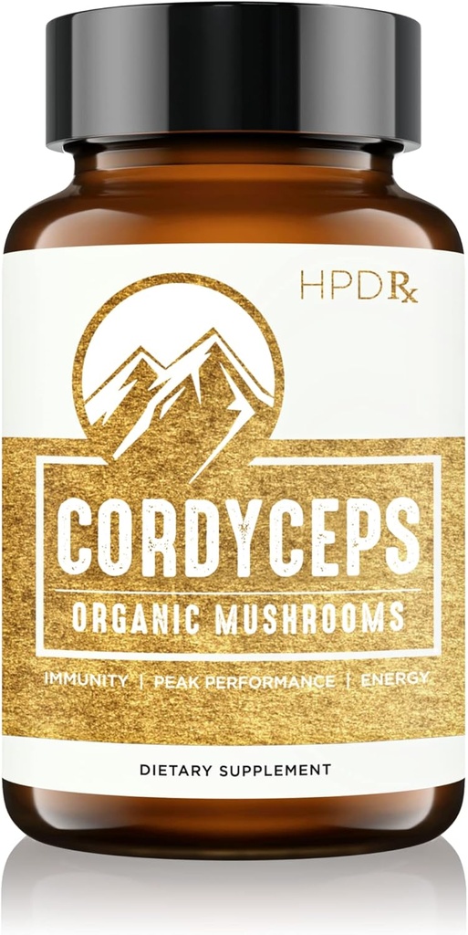 HPD Rx Premium Organic Cordyceps Supplément de performance d'extrait de champignons pour l'énergie, l'endurance et l'immunité
