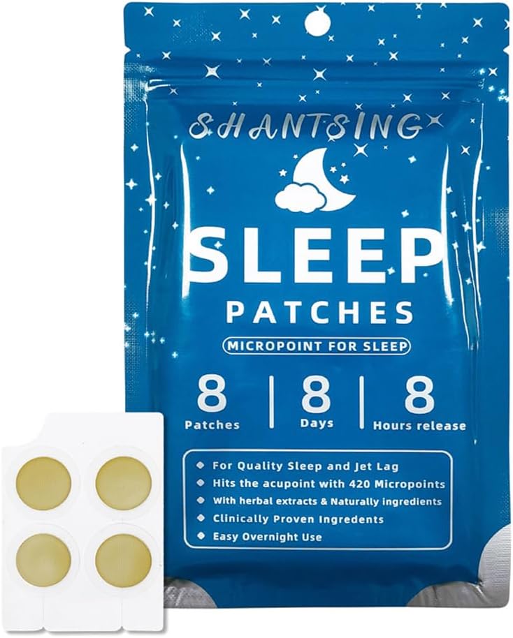 Sleep Patches for Adults, Jat Lag Sleep Aid Patches with 420 Hyaluronique Acid Micropoints, Appliquer sur Yintang, Acupoint Amian, Utilisation continue quatre semaines, Ingrédients naturels à base de plantes, 8 Compte