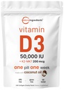 Micro-ingrédients Vitamine D3 50 000 UI + K2 MK-7 200 mcg, 240 Softgels.Huile de coco vierge.