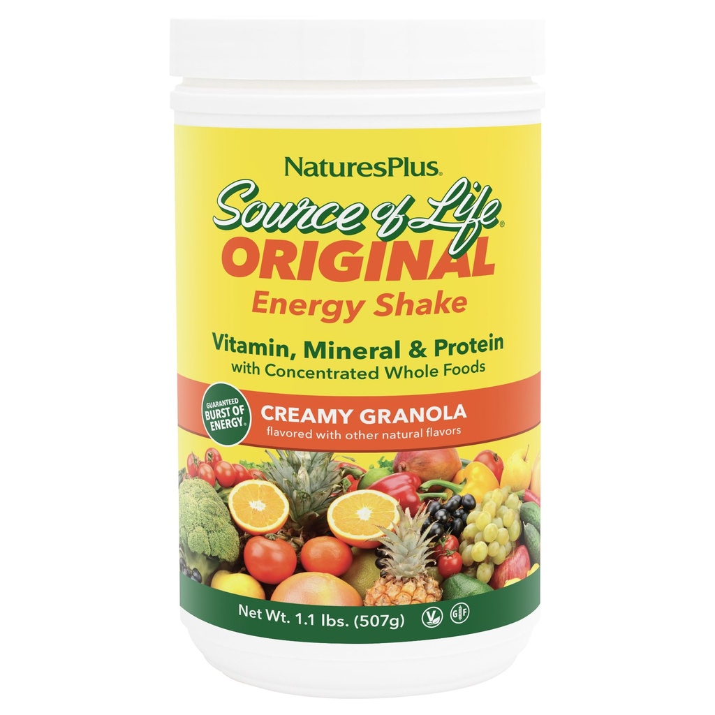 Natures Plus Source d'énergie vitale Shake, Granola crémeuse - 1 lb - Fournit 13g Protéines complètes, vitamines et minéraux - Non-OGM, sans gluten, végétarien - 13 portions totales