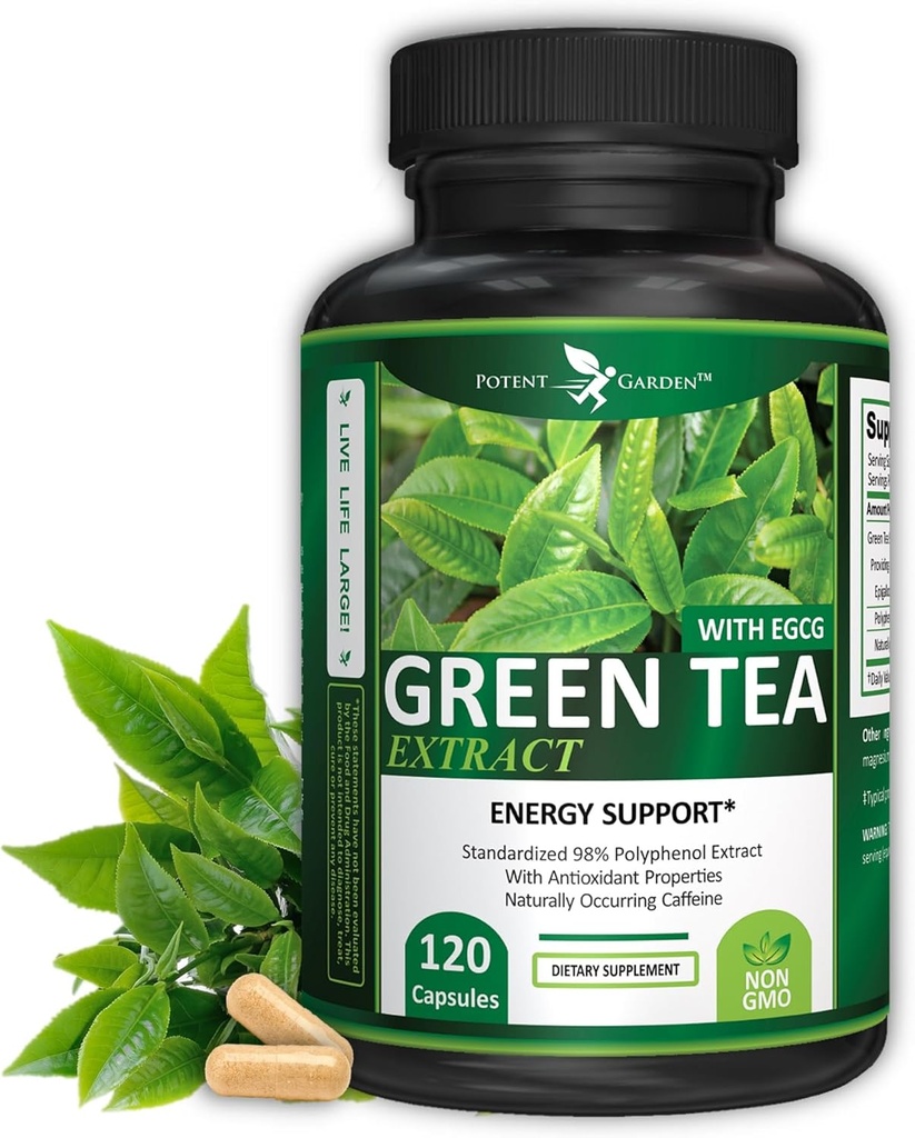 Potent Garden Green Tea Extract with EGCG Natural Energy, Mental Focus, Immune Support, Antioxidant and Healthy Heart Formula, Non-GMO 120 Green Tea Extract Capsules