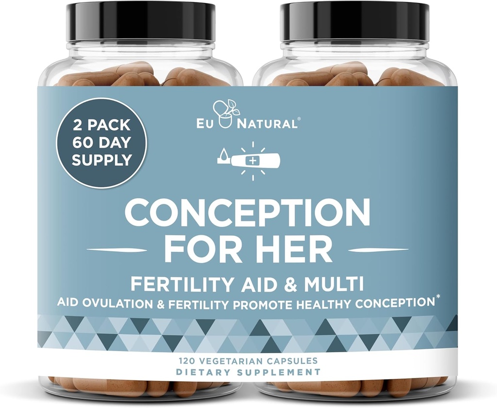 Suppléments de fertilité Conception pour les femmes – Aides Ovulation, équilibre hormonal et cycles réguliers – Soutien de la vitamine prénatale avec Myo-Inositol, Folate, Acide folique, Vitex – 120 Capsules molles végétariennes