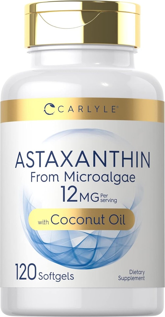 Carlyle Astaxanthin 12mg | 120 Softgels | Supplement from Microalgae | with Coconut Oil | Non-GMO & Gluten Free