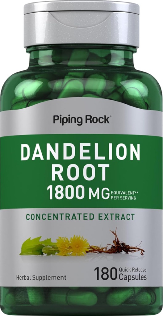 Piping Rock Dandelion Root Capsules | 1800mg | 180 Count | Herbal Supplement | Concentrated Extract | Gluten Free, Non-GMO