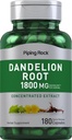 Piping Rock Dandelion Racines Capsules de 1800mg de 180 Nombre Supplément à base de plantes Extrait concentré sans gluten, non-OGM