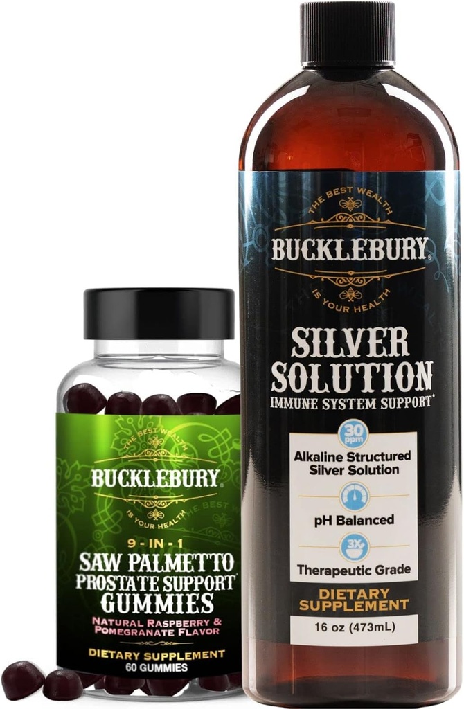 BUCKLEBURY Saw Palmetto Prostate Gummies and Structured Liquid Silver Solution 30ppm