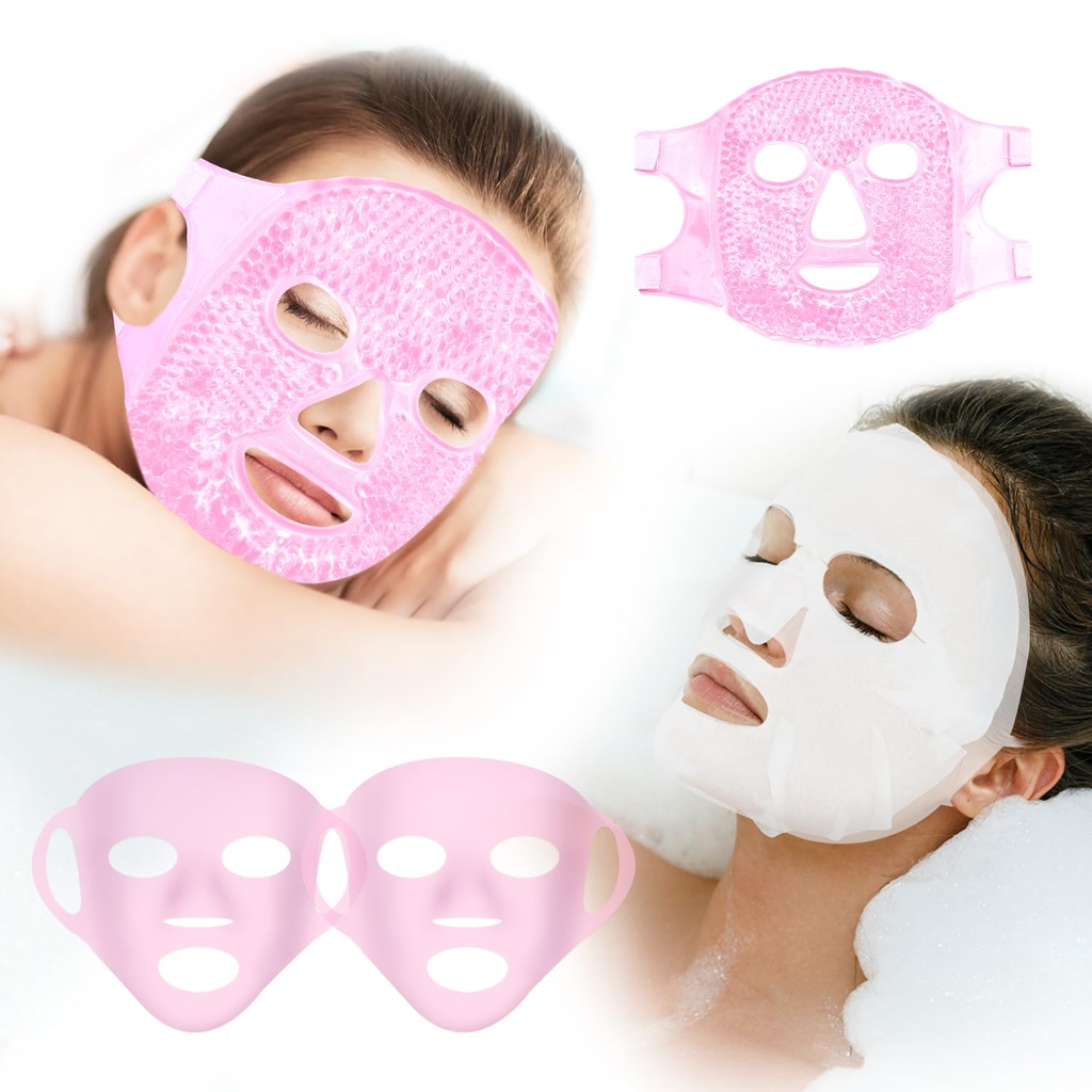 Masque de visage de glace réutilisable - Thérapie chaude et froide pour la migraine, la douleur de dents de sagesse, le soulagement du puffiness avec 2 housses en silicone, gel de refroidissement pour gonflement